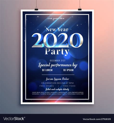 New Year Party Invitation Template In Blue Colors Vector Image