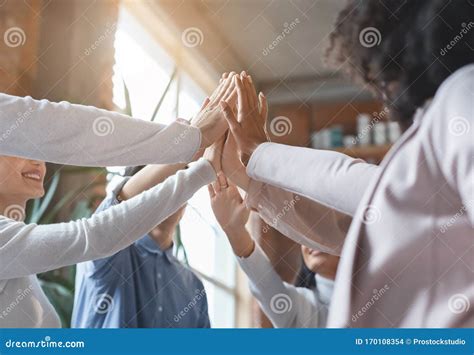 United Hands Of Multiracial Business Group Close Up Stock Photo