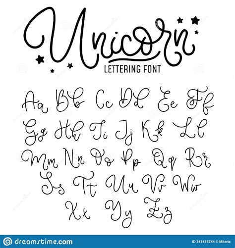 Unicorn Hand Drawn Font Design Cute Alphabet With Flourish Details