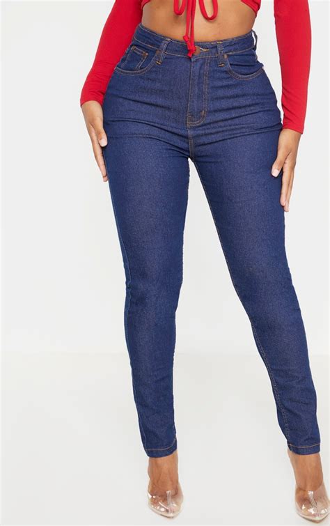 Shape Dark Indigo High Waist Skinny Jeans Prettylittlething Usa