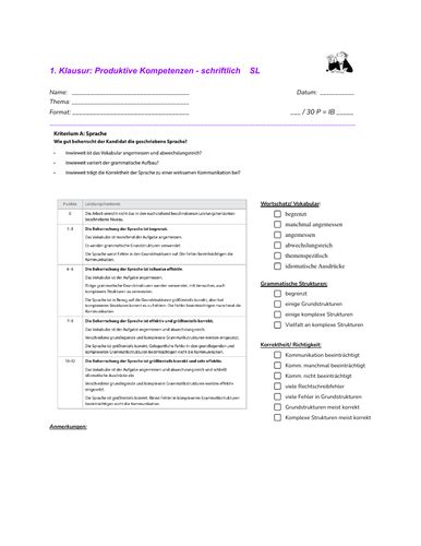 Ib German B Paper 1 Sl Assessment And Feedback Form German Teaching
