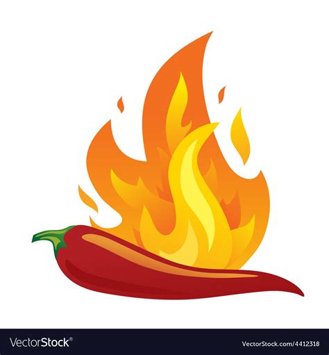 Isolated Red Hot Chilli Pepper With Fire Vector Image