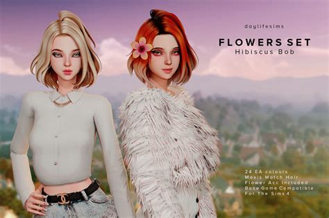 Daylife Sims Flowers Hair Set Hibiscus Bob Hair Emily Cc Finds