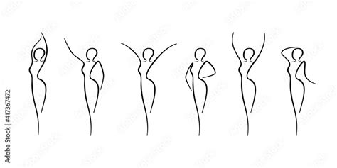 Woman Body Outline Icons Set Various Female Line Silhouettes Model