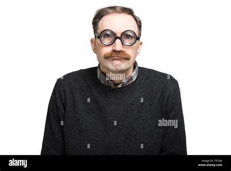 Funny Portrait Of A Ner Mand Wearing Nerd Glasses Stock Photo Alamy