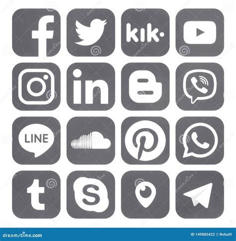 Collection Of Popular Social Media Rounded Gray Icons Editorial