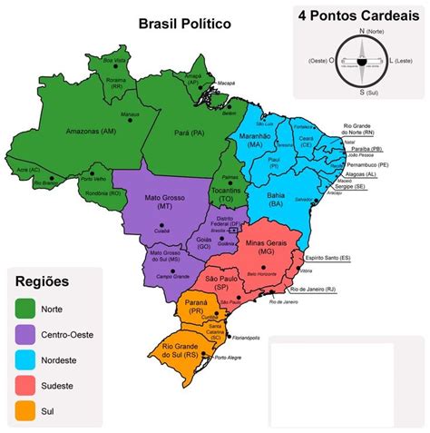 Mapa Político Do Brasil Cinco Regiões Mapa Brasil