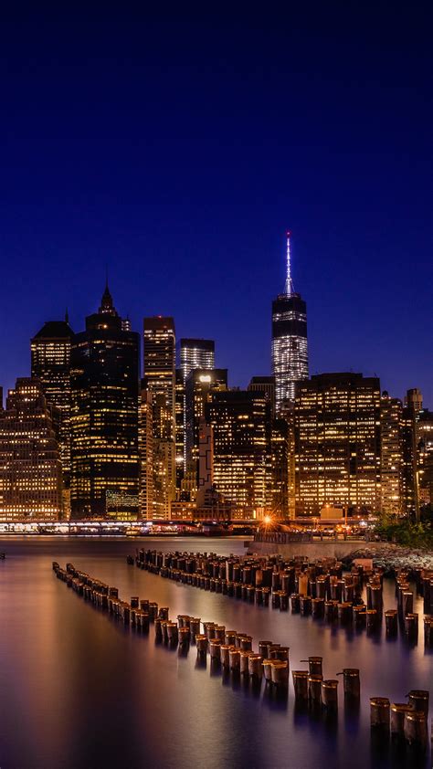 Brooklyn Bridge Park With Manhattan Skyline During Night New York City