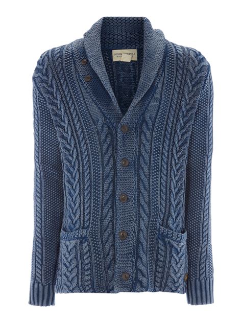 Denim And Supply Ralph Lauren Cable Knit Shawl Cardigan In Blue For Men Lyst