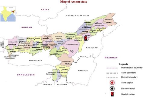 Geographical Map Of Assam Showing The International Boundaries State