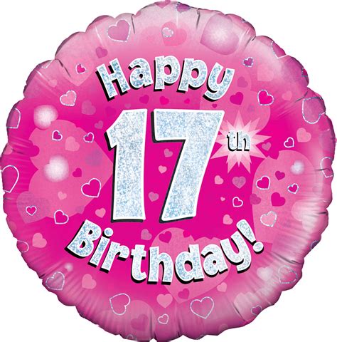18 Happy 17th Birthday Pink Holographic Oaktree Foil Balloon Bargain