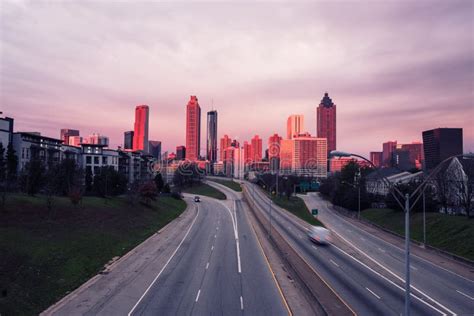 Atlanta Skyline And Highway At Sunrise Stock Image Image Of Sunset
