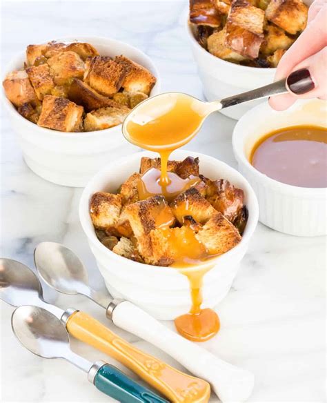 Bread Pudding With Salted Caramel Whiskey Sauce Garnish With Lemon