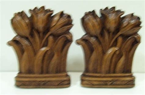 Vintage Tulip Syroco Ornawood Bookends