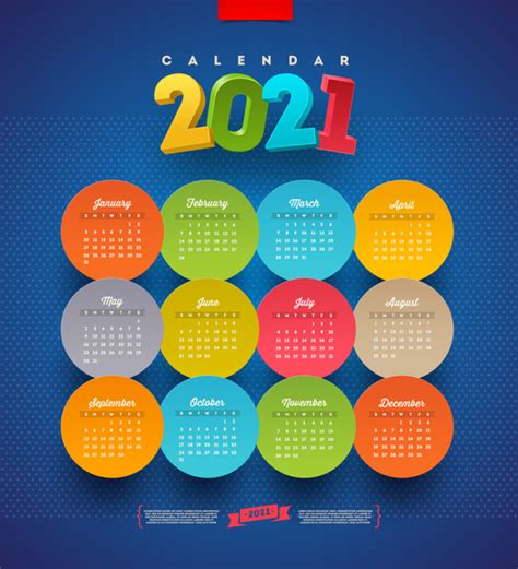 Colorful Circular Pattern 2021 Calendar Vector Free Download