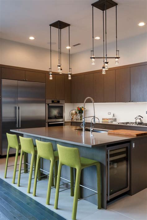 Streamlined Modern Kitchen With Large Kitchen Island And Chartreuse