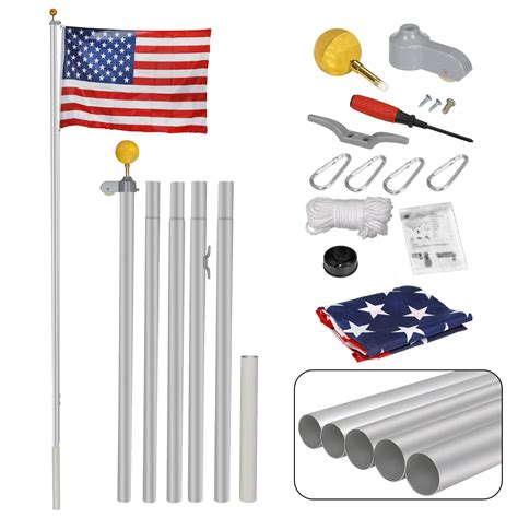 Zeny 16ft Sectional Flagpole Kit Outdoor Halyard Pole W1 Us American 3