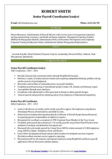 Senior customer service and credit review coordinator. Senior Payroll Coordinator Resume Samples | QwikResume
