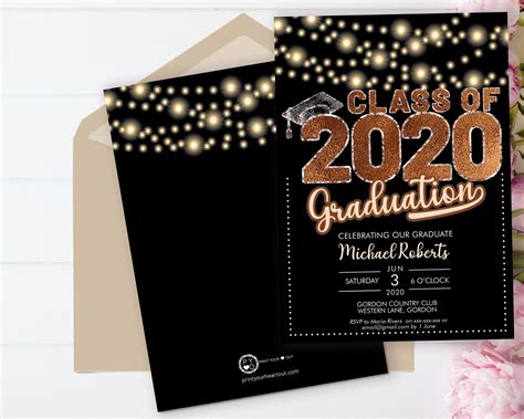 Class Of 2020 Copper Graduation Invitation Printable Template Black
