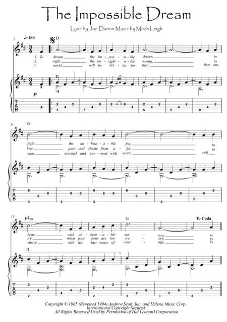 The Impossible Dream By Mitch Leigh Digital Sheet Music For Guitar