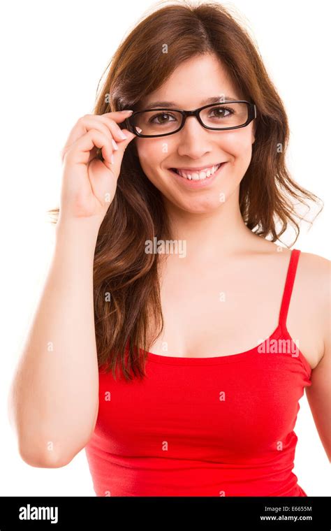 Beautiful Young Woman Wearing Glasses Isolated Over Copy Space