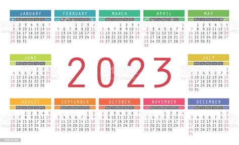 Calendar 2023 Year English Colorful Vector Horizontal Wall Or Pocket