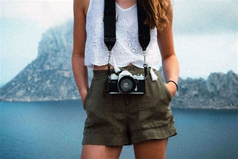 Free Picture Short Pants Old Camera Woman Strap Water