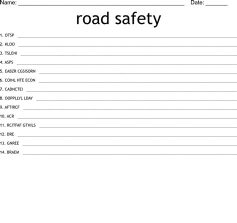 Road Safety Word Search Wordmint