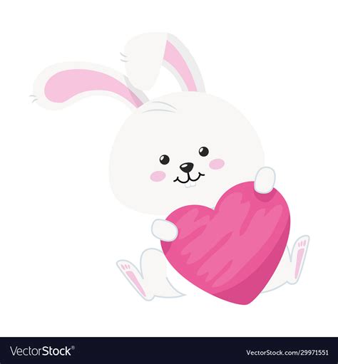 Cute Rabbit With Heart Isolated Icon Royalty Free Vector