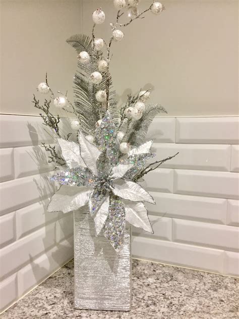 White And Silver Glitter Arrangement Christmas Floral Arrangements