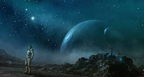 Astronaut Digital Art Fantasy Art Planet Futuristic Stars Rock