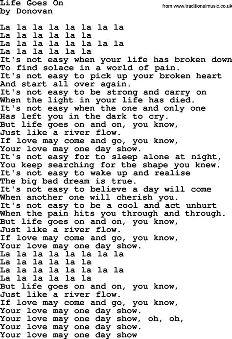 Donovan Leitch Song Life Goes On Lyrics