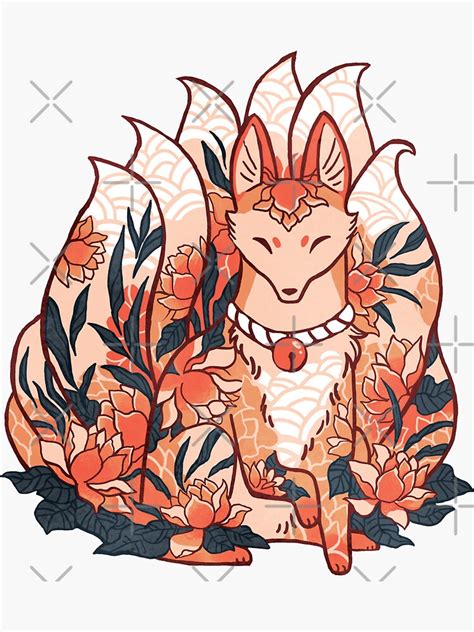 Floral Lotus Kitsune Fox Sticker For Sale By Michelledraws Redbubble