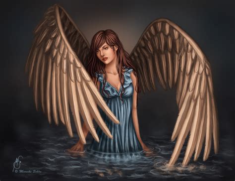 Wallpaper Water Wings Angel Dress Mythology Art Girl Darkness