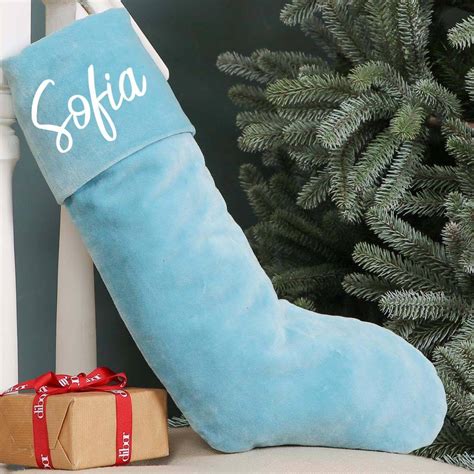 Two Personalised Blue Cotton Velvet Christmas Stockings By Dibor