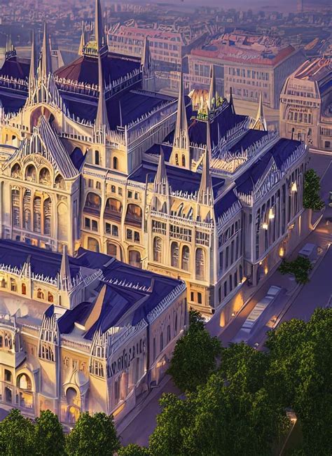 Fictional Mansion In Budapest Budapest Hungary Stock Illustration