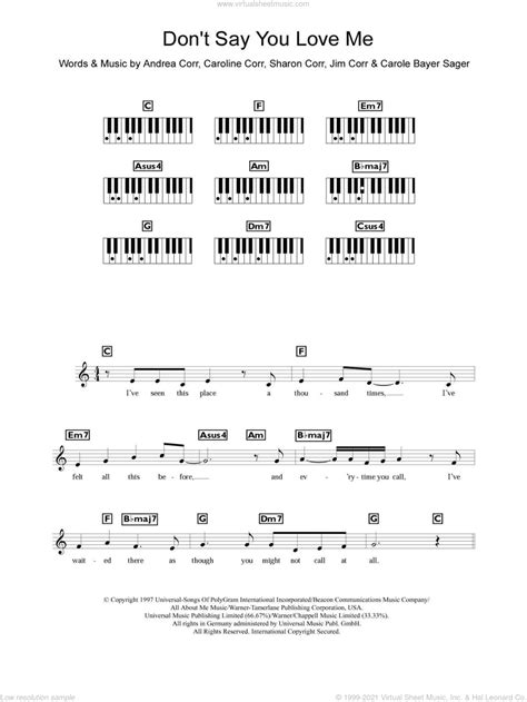 Want to feel burning flames when you say my name. Corrs - Don't Say You Love Me sheet music for piano solo ...