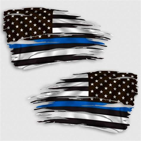 Tattered Thin Blue Line Flag Decal Distressed Police Law Sticker