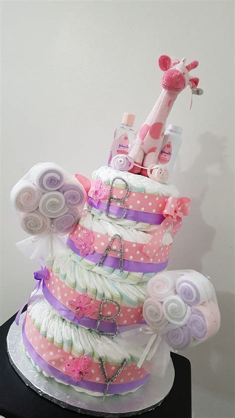 Diy Diaper Cake Pink And Purple Polka Dots Baby Shower T Baby