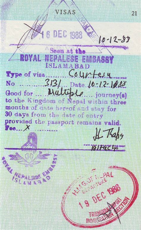Old Passport Stamps And Visas 13 Nepalese Visa Entry And Ex… Flickr