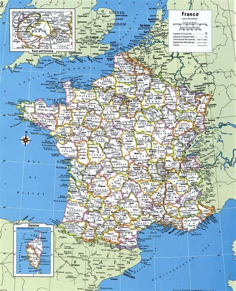 Подробная административная карта Франции с границами регионов Атлас мира