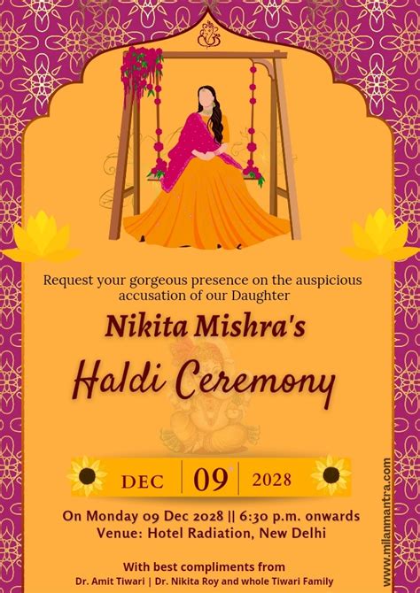 Decent Haldi Invitation Card With An Animated Couple Photo