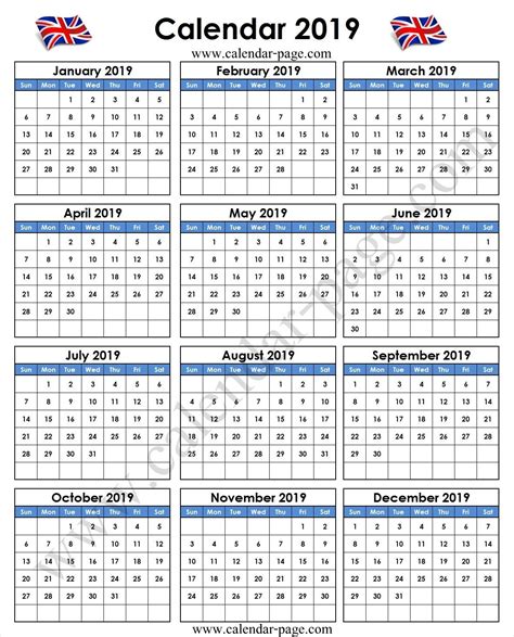 2019 Calendar Uk Printable A4 Blank Calendar 2019 2019 Calendar