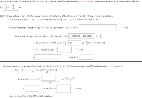 Solved A For What Values Of K Does The Function Y Cos Kt