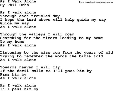 Phil Ochs Song As I Walk Alone Phil Ochs Lyrics