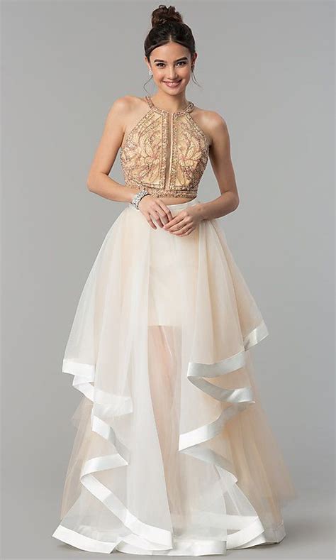 Two Piece Long Prom Dress With Tiered Skirt Terani Dresses Designer