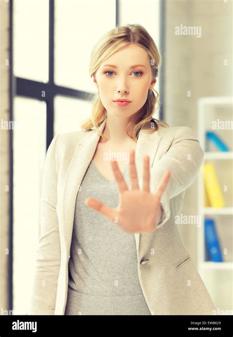 Woman Making Stop Gesture Stock Photo Alamy