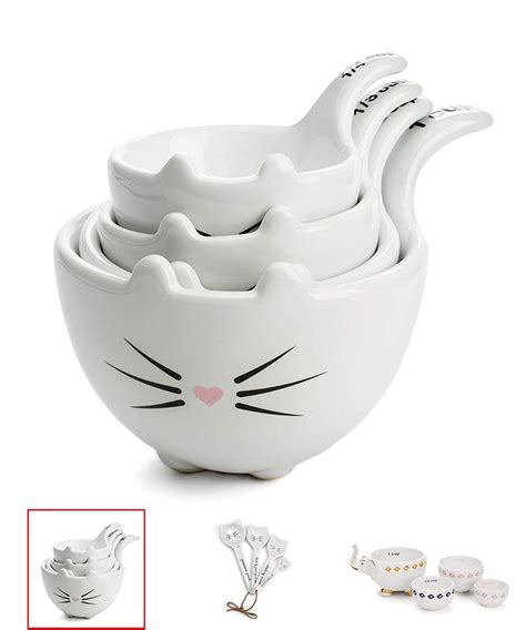 Buy White Ceramic Cat Measuring Cups Set Of Cat Shaped Bowls 1 Cup