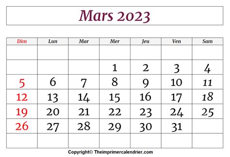 Calendrier Mars 2023 Modèles Imprimables Pdfwordexcel