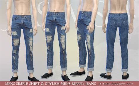 Js Sims 4 Mens Simple Shirt And Stylish Mens Ripped Jeans
